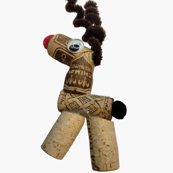 Wine Cork Reindeer Christmas Ornament Handcrafted - Picture 1 of 3